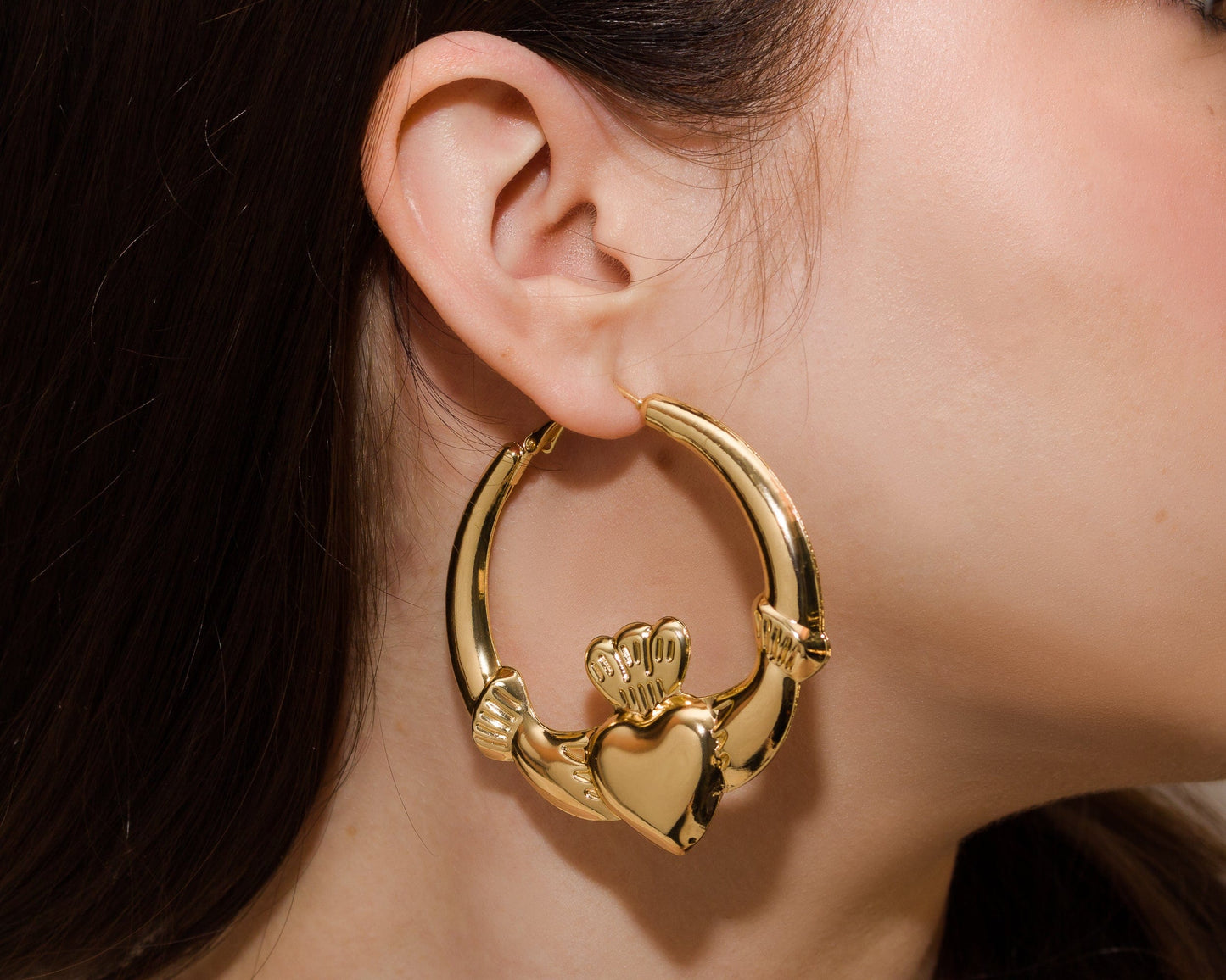 Eirin Apparel Chunky Claddagh Hoop Earrings Chunky Gold-Plated Claddagh Hoop Earrings - 'Sunlight'