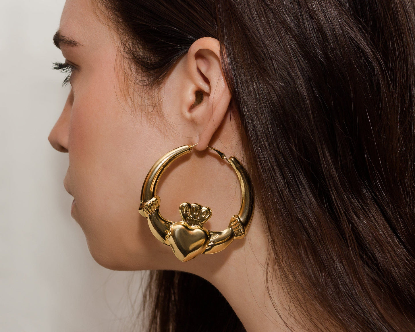 Eirin Apparel Chunky Claddagh Hoop Earrings Chunky Gold-Plated Claddagh Hoop Earrings - 'Sunlight'