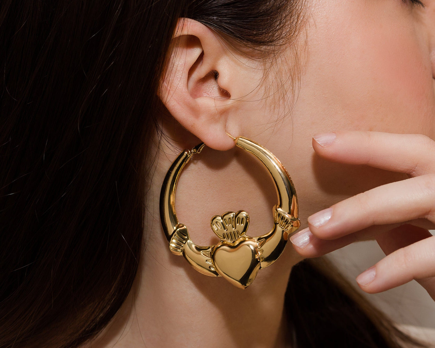 Eirin Apparel Chunky Claddagh Hoop Earrings Chunky Gold-Plated Claddagh Hoop Earrings - 'Sunlight'