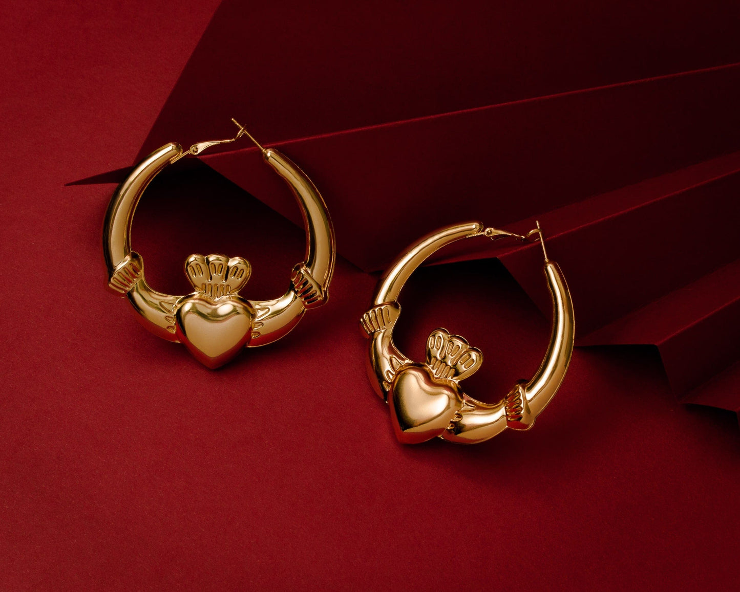Eirin Apparel Chunky Claddagh Hoop Earrings Chunky Gold-Plated Claddagh Hoop Earrings - 'Sunlight'