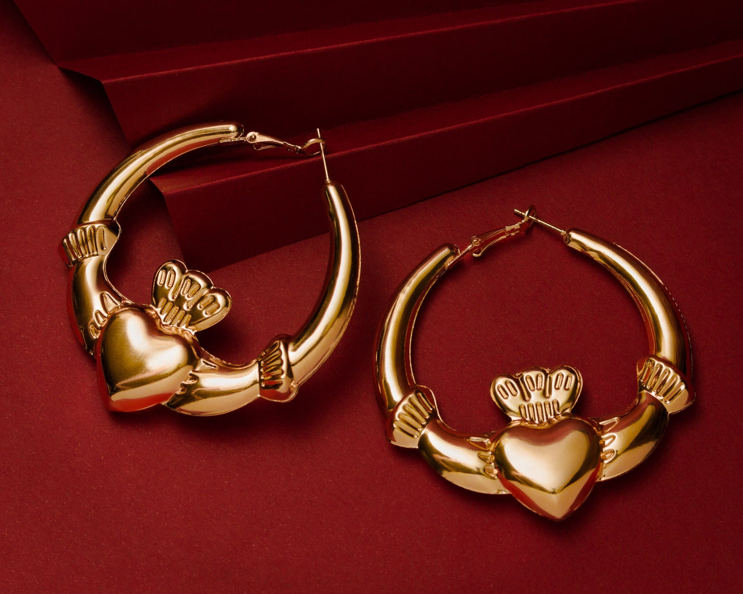 Eirin Apparel Chunky Claddagh Hoop Earrings Chunky Gold-Plated Claddagh Hoop Earrings - 'Sunlight'