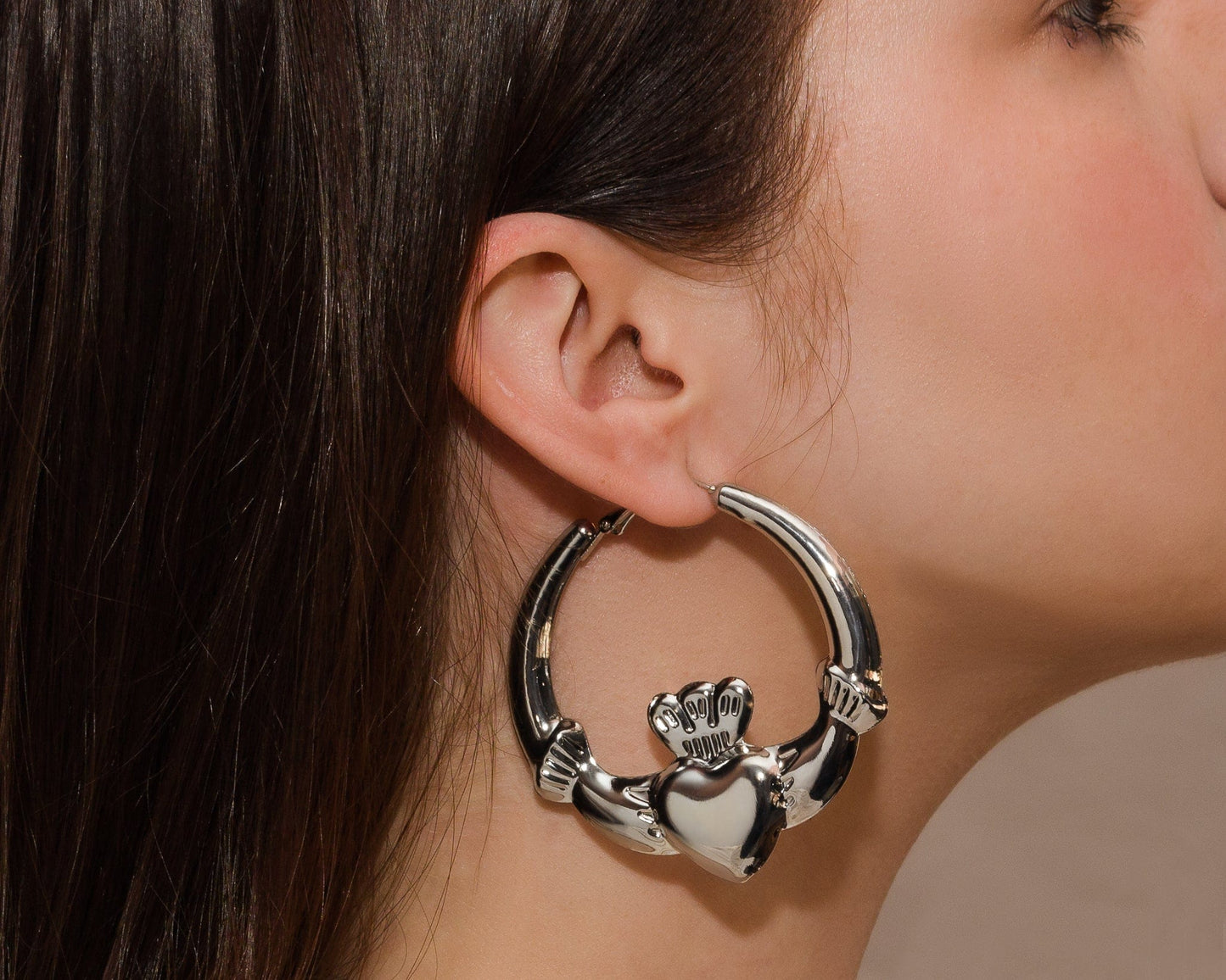 Eirin Apparel Chunky Claddagh Hoop Earrings Chunky Silver-Plated Claddagh Hoop Earrings - 'Moonstone'