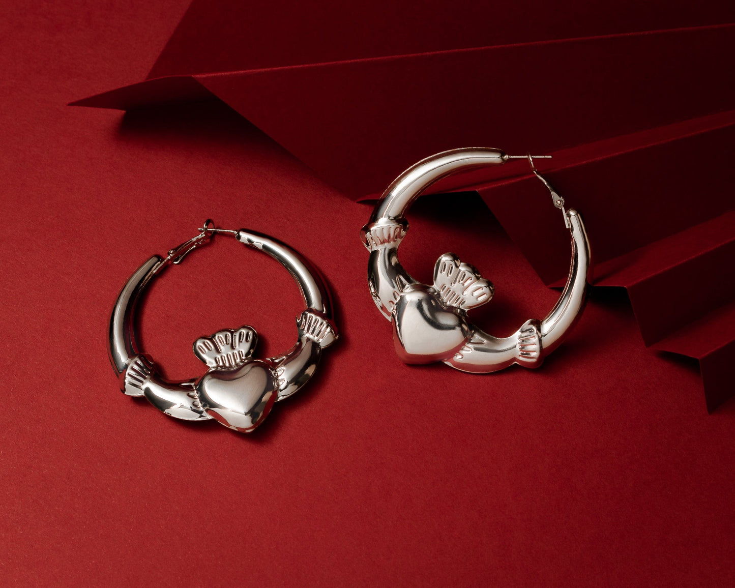 Eirin Apparel Chunky Claddagh Hoop Earrings Chunky Silver-Plated Claddagh Hoop Earrings - 'Moonstone'