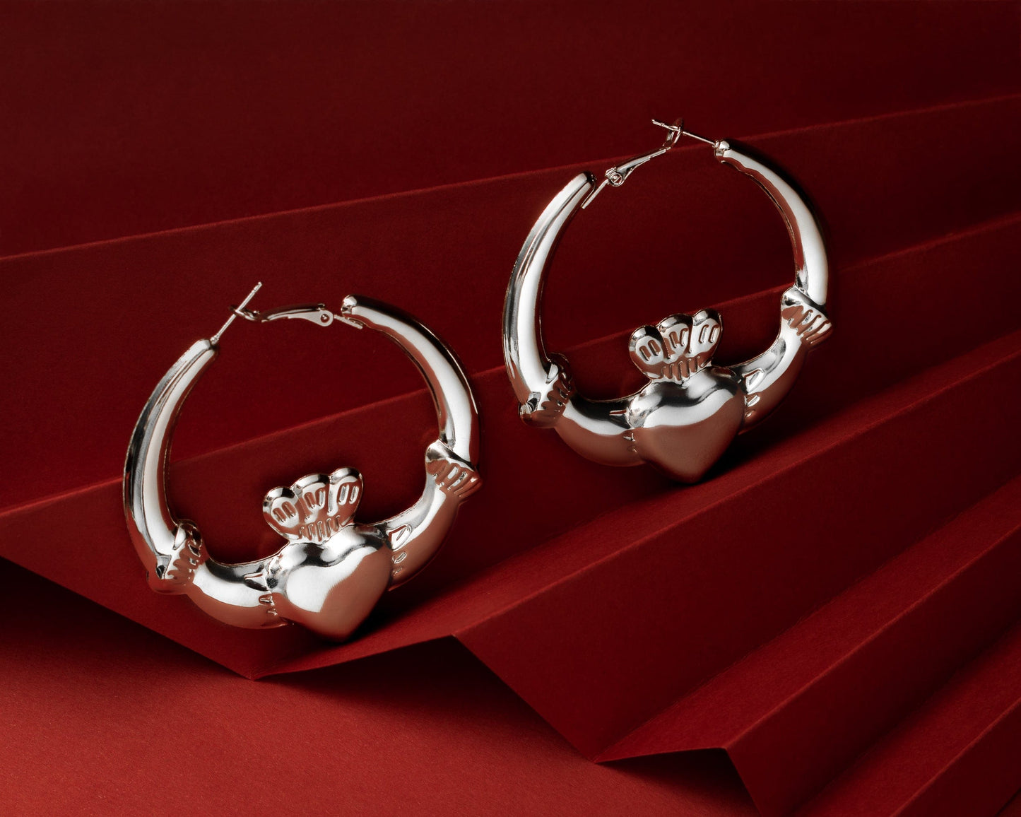 Eirin Apparel Chunky Claddagh Hoop Earrings Chunky Silver-Plated Claddagh Hoop Earrings - 'Moonstone'