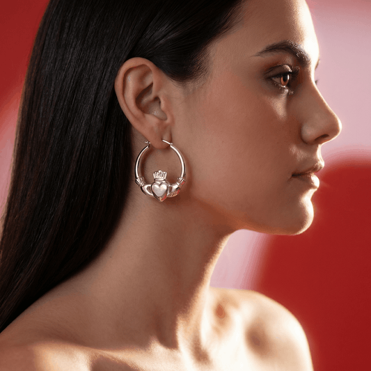 Eirin Apparel Chunky Claddagh Hoop Earrings Chunky Silver-Plated Claddagh Hoop Earrings – 'Réalta' (Starlight)