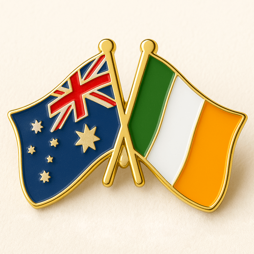 Eirin Apparel Double Flag Lapel Pin Brooch Ireland – Australia Flag Lapel Pin Brooch Badge - Collector’s Edition