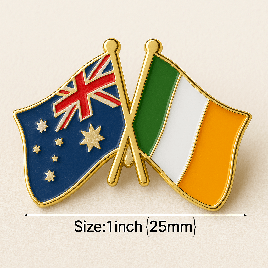 Eirin Apparel Double Flag Lapel Pin Brooch Ireland – Australia Flag Lapel Pin Brooch Badge - Collector’s Edition