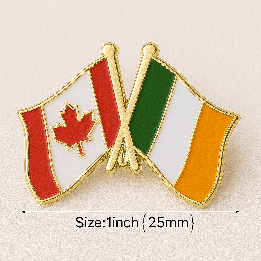 Eirin Apparel Double Flag Lapel Pin Brooch Ireland – Canada Flag Lapel Pin Brooch Badge - Collector’s Edition