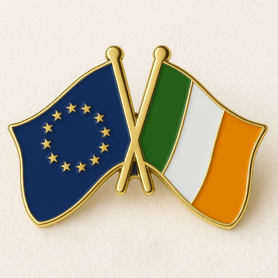 Eirin Apparel Double Flag Lapel Pin Brooch Ireland – EU Flag Lapel Pin Brooch Badge - Collector’s Edition