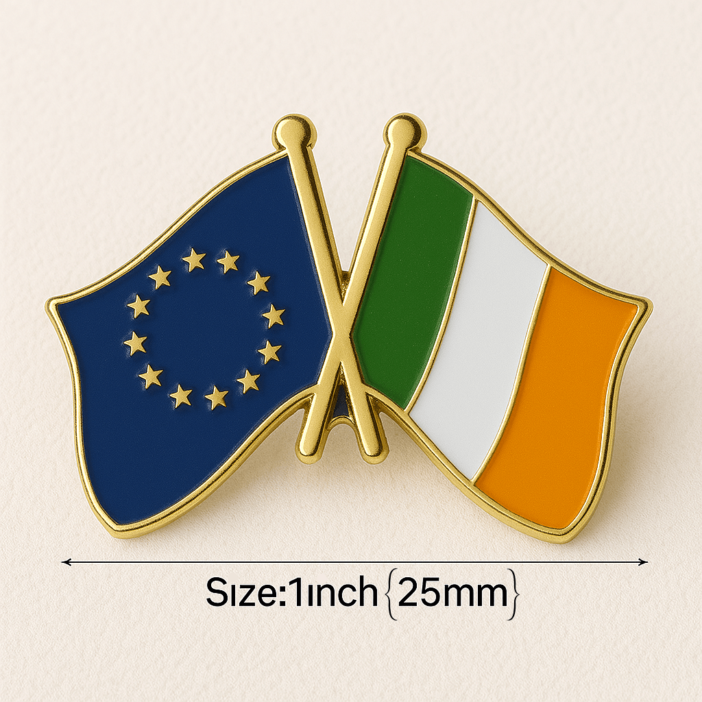 Eirin Apparel Double Flag Lapel Pin Brooch Ireland – EU Flag Lapel Pin Brooch Badge - Collector’s Edition