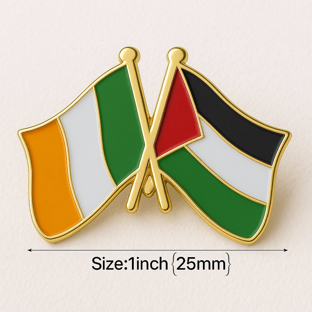 Eirin Apparel Double Flag Lapel Pin Brooch Ireland – Palestine Flag Lapel Pin Brooch Badge - Collector’s Edition
