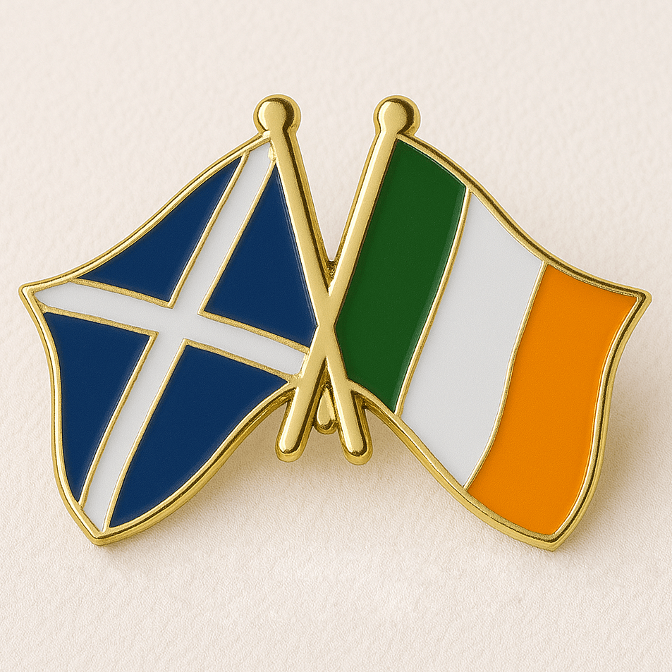 Eirin Apparel Double Flag Lapel Pin Brooch Ireland – Scotland Flag Lapel Pin Brooch Badge - Collector’s Edition