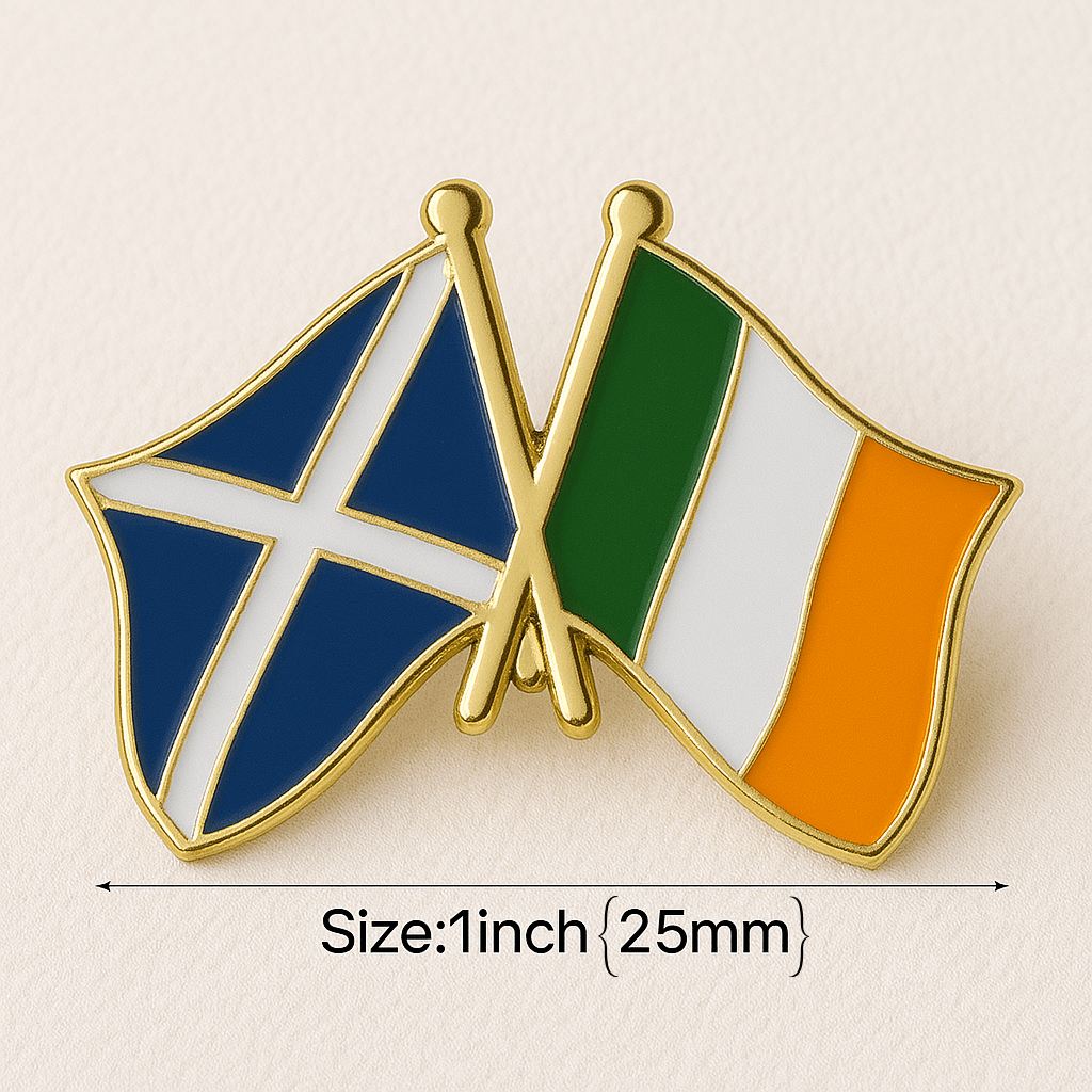 Eirin Apparel Double Flag Lapel Pin Brooch Ireland – Scotland Flag Lapel Pin Brooch Badge - Collector’s Edition