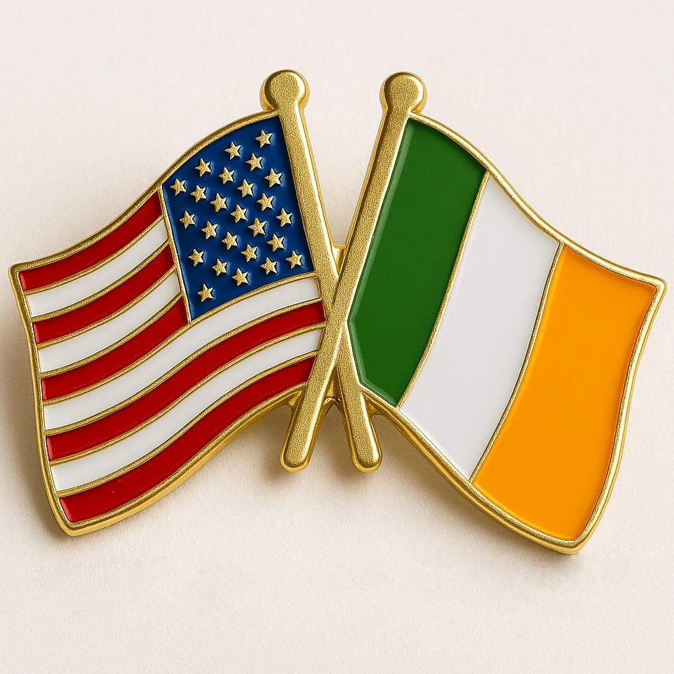 Eirin Apparel Double Flag Lapel Pin Brooch Ireland â USA Flag Lapel Pin Brooch Badge - Collectorâs Edition