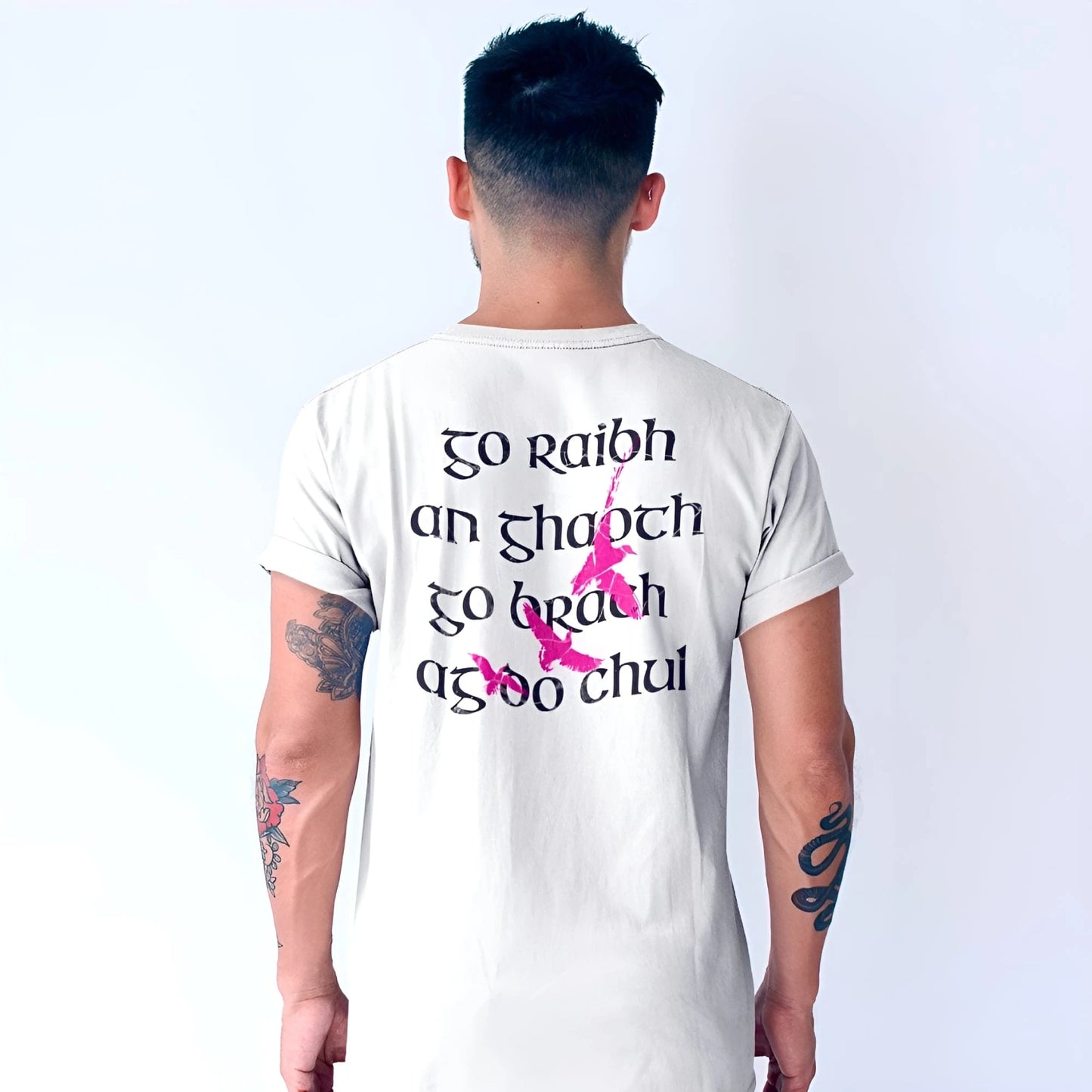 Eirin Apparel irish-streetwear Men's 'May The Wind Always Be At Your Back' Gaeilge Print White T-Shirt