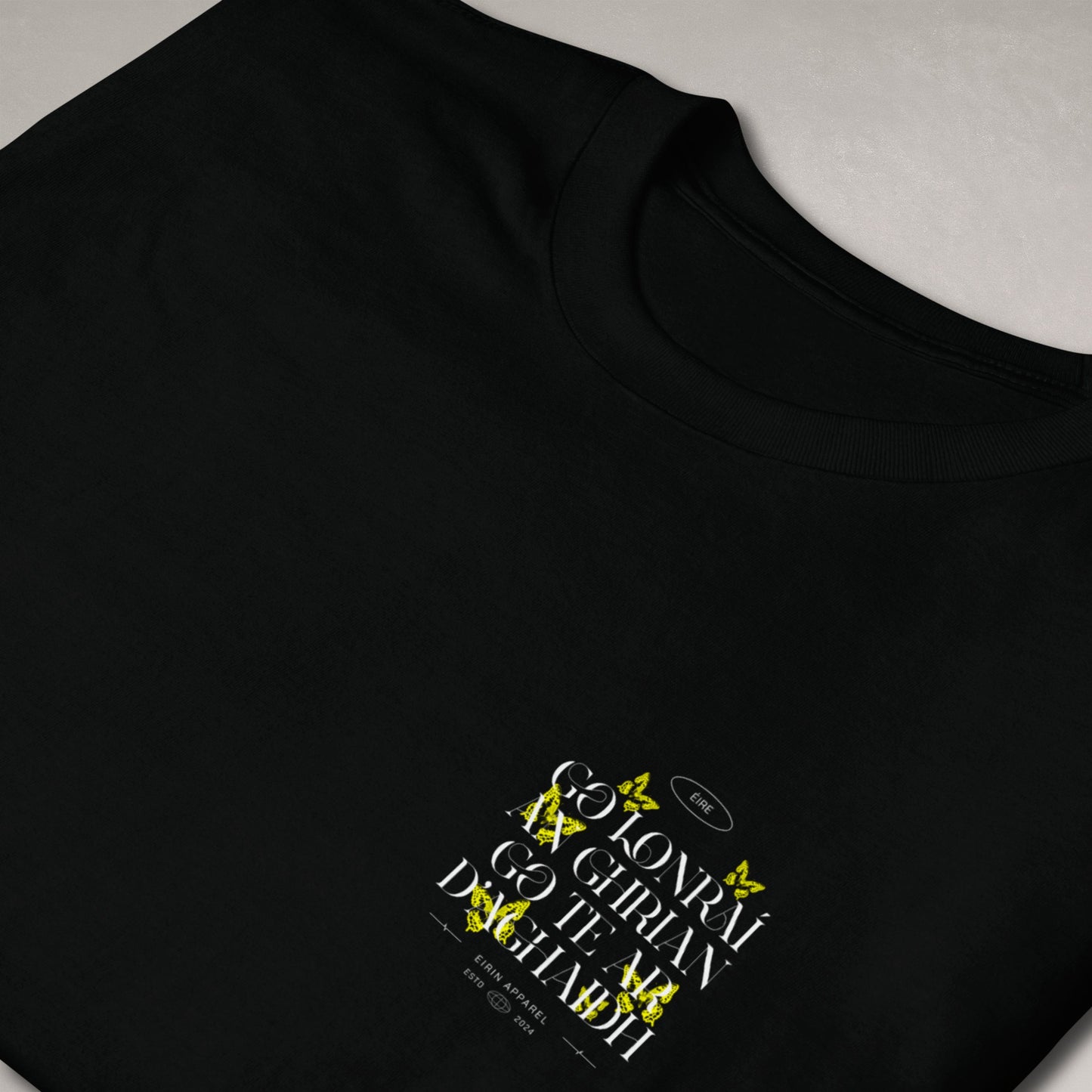 Eirin Apparel irish-streetwear Women's 'May The Sun Shine Warm Upon Your Face' Gaeilge SoftStyle Black T-Shirt