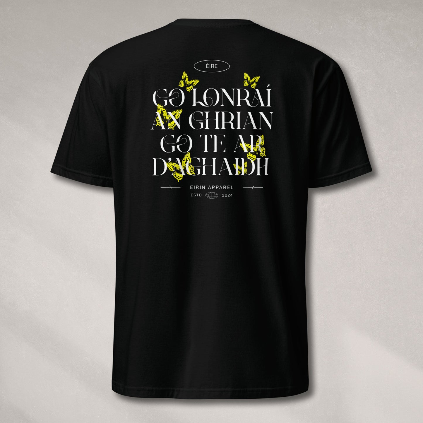 Eirin Apparel irish-streetwear Women's 'May The Sun Shine Warm Upon Your Face' Gaeilge SoftStyle Black T-Shirt