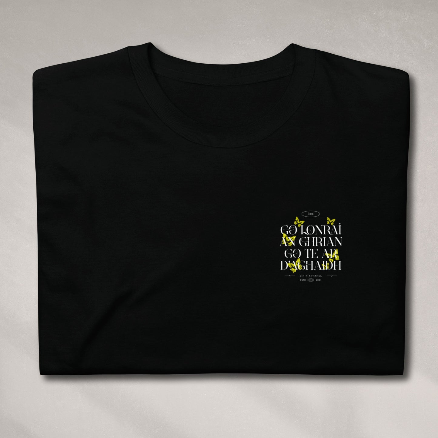 Eirin Apparel irish-streetwear Women's 'May The Sun Shine Warm Upon Your Face' Gaeilge SoftStyle Black T-Shirt