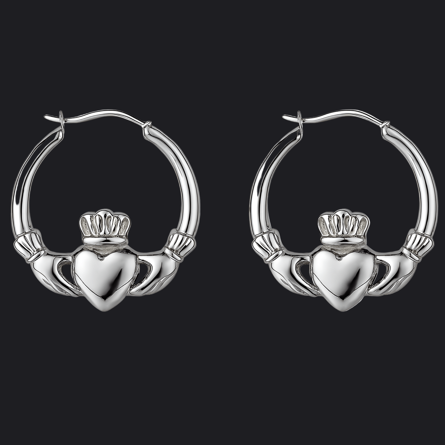 Eirin Apparel Keffiyeh Large Silver Claddagh Hoops Irish Jewellery Bundle – Signature Pieces Set