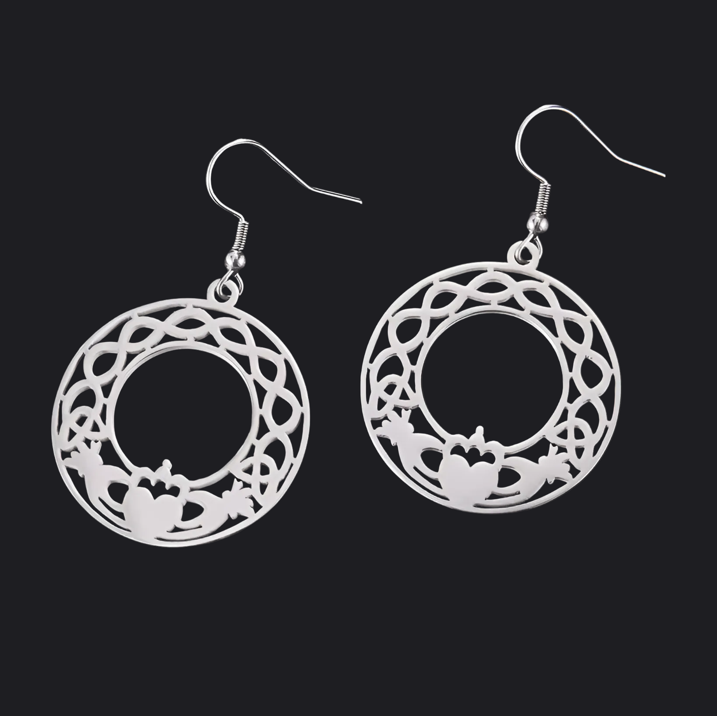 Eirin Apparel Keffiyeh Silver Claddagh Knot Hoop Earrings Irish Jewellery Bundle – Signature Pieces Set
