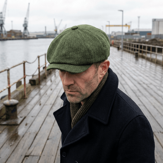 Eirin Apparel Men's Flat Cap Dockside Newsboy Twill Cap – Moss Herringbone
