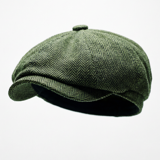 Eirin Apparel Men's Flat Cap 'Dockside' Newsboy Twill Cap – Moss Herringbone