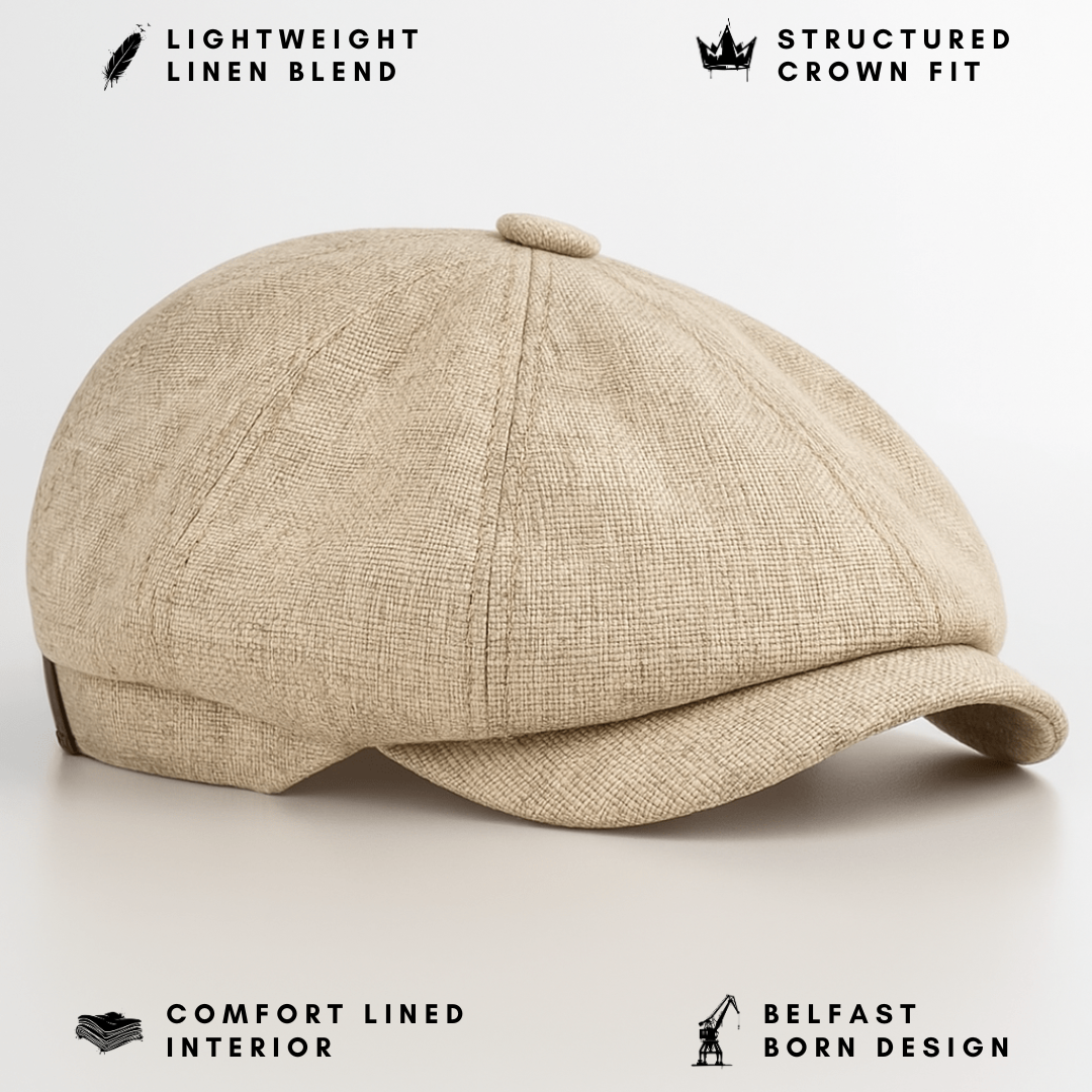 Eirin Apparel Men's Flat Cap Men’s ‘Belfast Crown’ Irish Flat Cap – Cream Linen