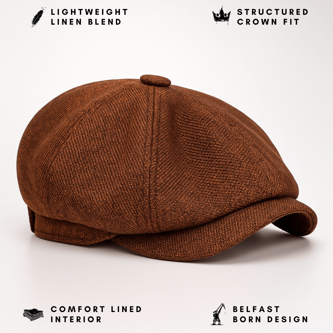 Eirin Apparel Men's Flat Cap Men’s ‘Belfast Crown’ Irish Flat Cap – Forge Brown