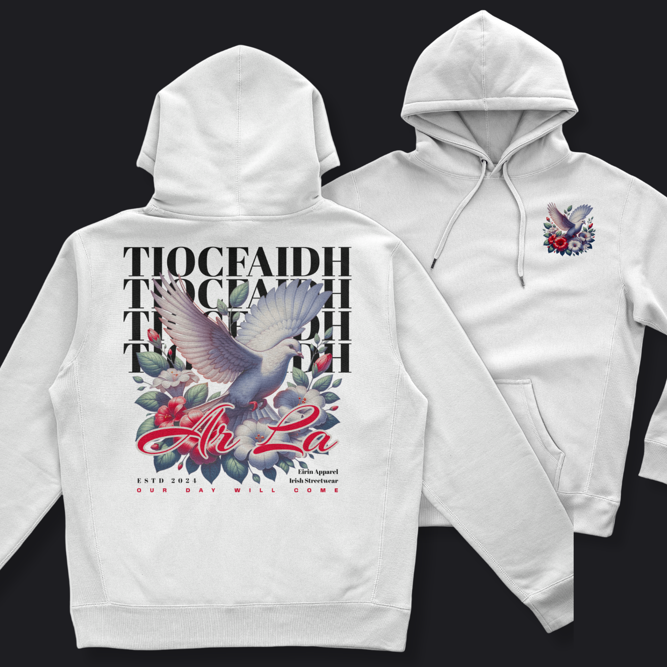 Eirin Apparel Men's Hoodie Men's Doves of Freedom White Gaelic Hoodie