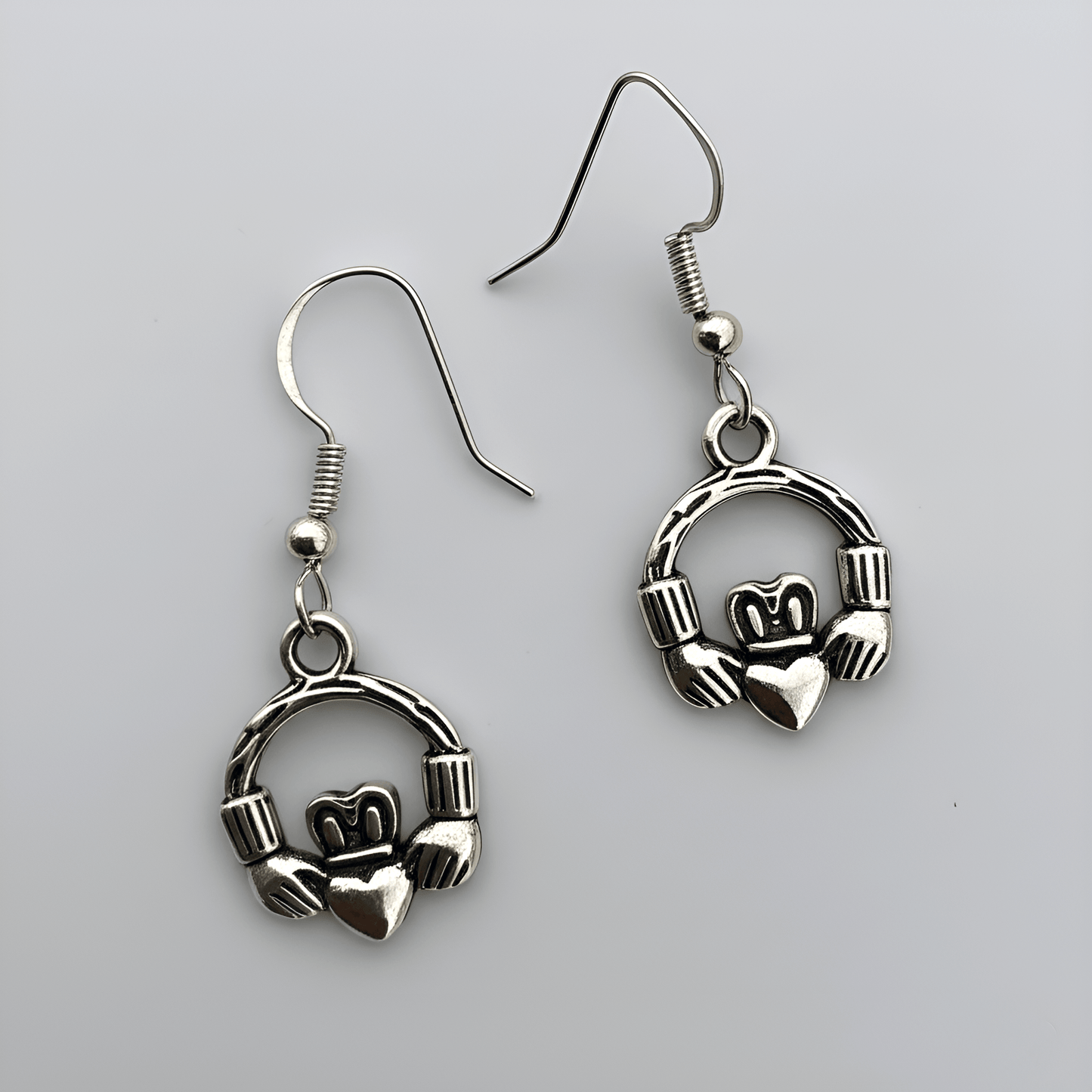 Eirin Apparel Stainless Steel Claddagh Earrings Women's Dainty Claddagh Dangle Stainless Steel Earrings - 'Eternalen'