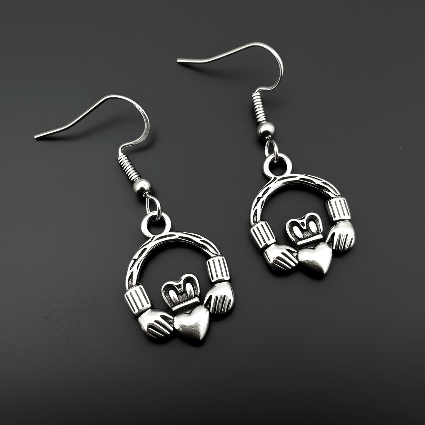 Eirin Apparel Stainless Steel Claddagh Earrings Women's Dainty Claddagh Dangle Stainless Steel Earrings - 'Eternalen'