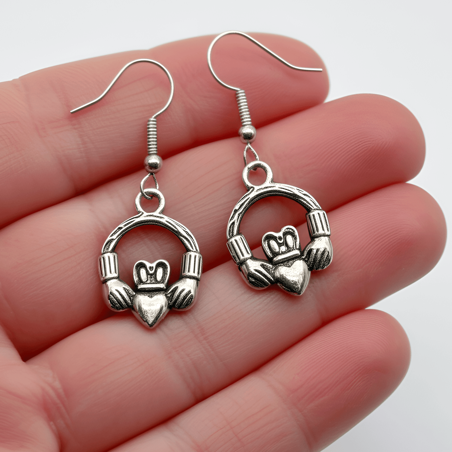 Eirin Apparel Stainless Steel Claddagh Earrings Women's Dainty Claddagh Dangle Stainless Steel Earrings - 'Eternalen'