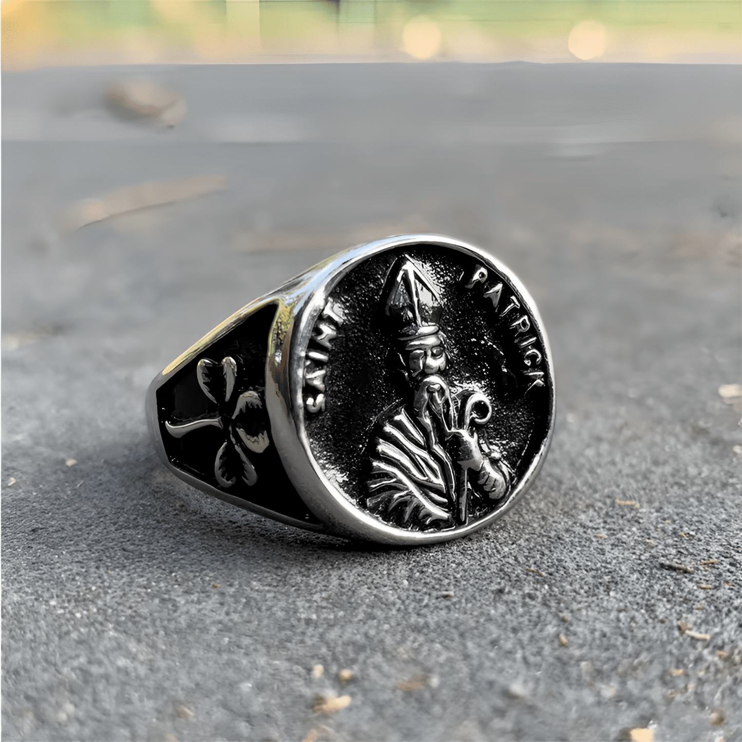 Eirin Apparel Stainless Steel Ring Men's St. Patrick Stainless Steel Signet Ring - Patron Saintās Honor