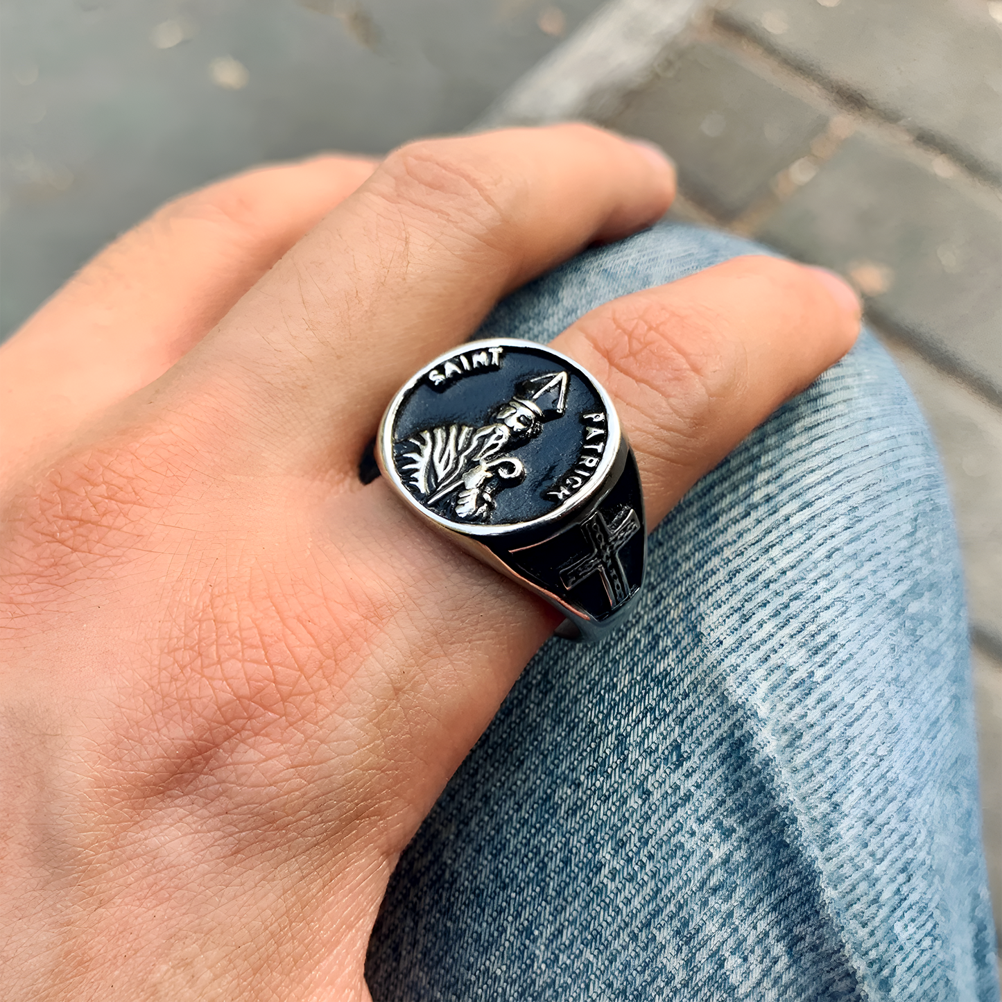 Eirin Apparel Stainless Steel Ring Men's St. Patrick Stainless Steel Signet Ring - Patron Saintās Honor