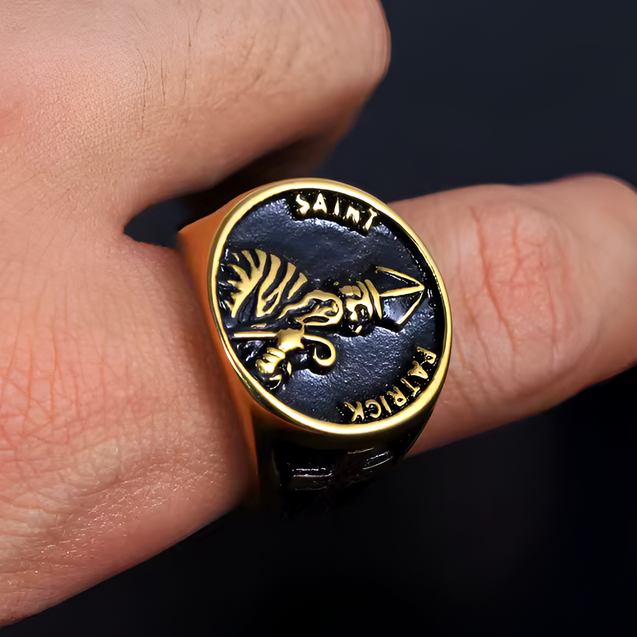 Eirin Apparel Stainless Steel Ring Men's St. Patrick Stainless Steel Signet Ring - Patron Saintās Honor