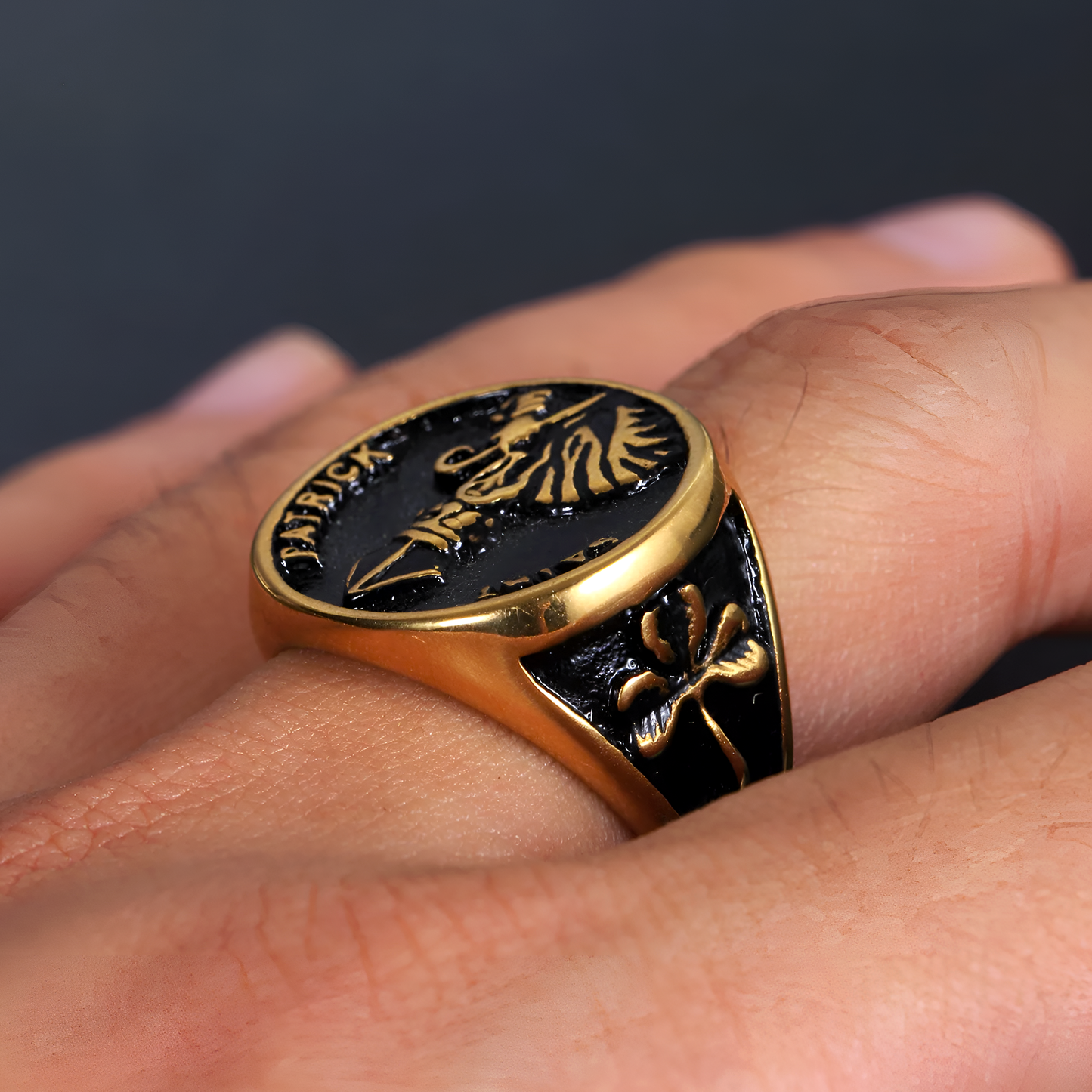 Eirin Apparel Stainless Steel Ring Men's St. Patrick Stainless Steel Signet Ring - Patron Saintās Honor