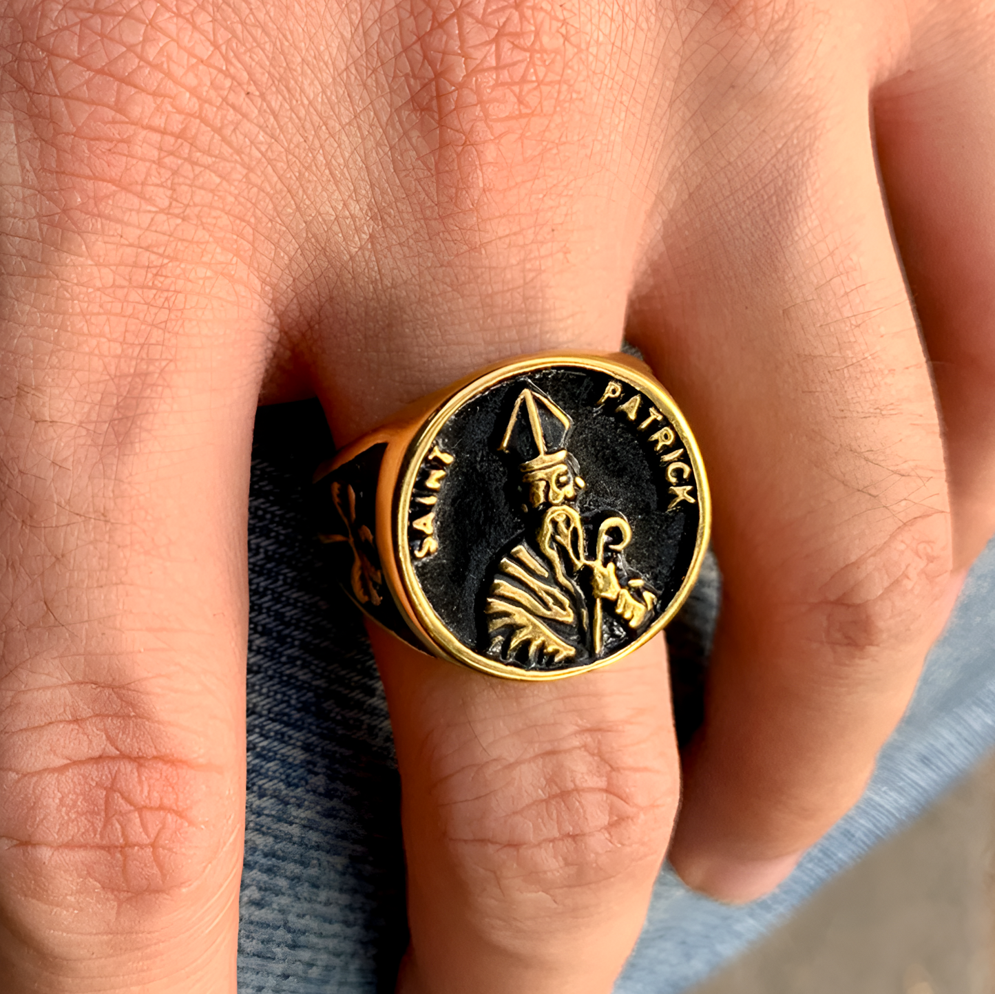 Eirin Apparel Stainless Steel Ring Men's St. Patrick Stainless Steel Signet Ring - Patron Saintās Honor