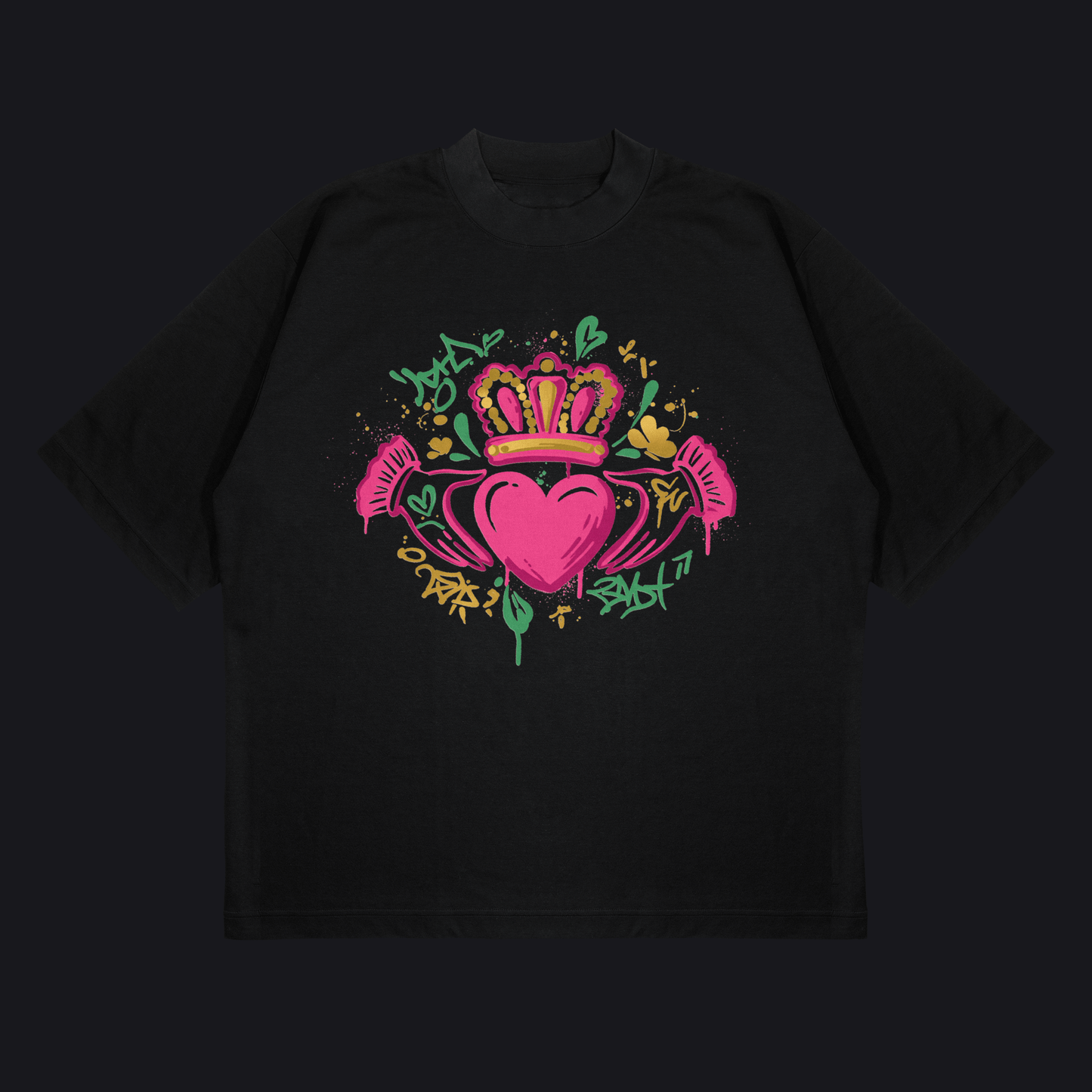 Eirin Apparel Women's Oversized T-Shirt Black / S Women's 'Bad Grá' Claddagh Graffiti Oversized T-Shirt