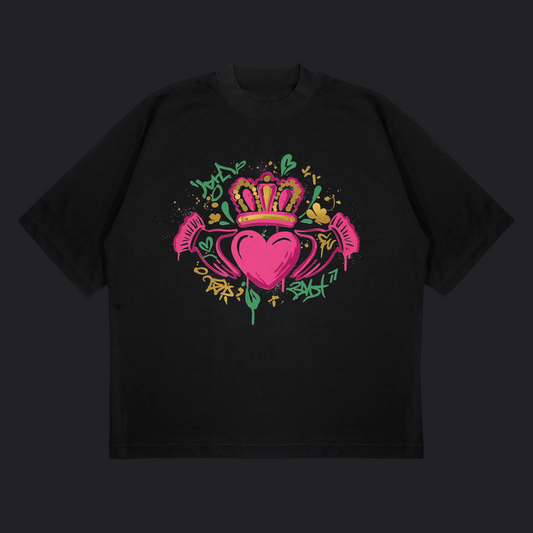 Eirin Apparel Women's Oversized T-Shirt Black / S Women's 'Bad Grá' Claddagh Graffiti Oversized T-Shirt