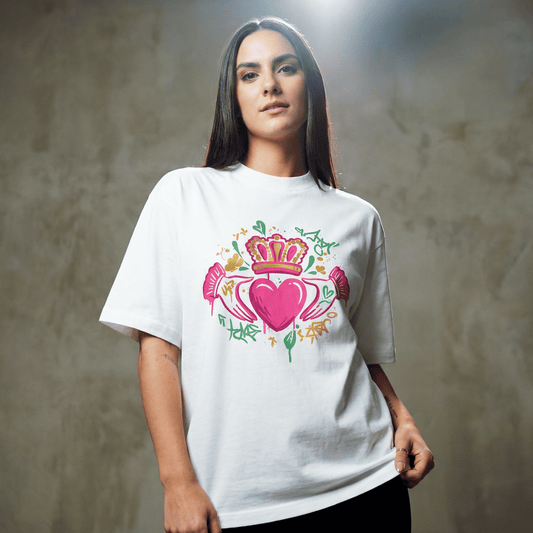Eirin Apparel Women's Oversized T-Shirt White / S Women's 'Bad Grá' Claddagh Graffiti Oversized T-Shirt