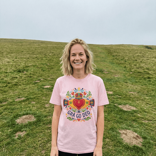Eirin Apparel Women's T-Shirt Light Pink / S Women's Boho Claddagh 'Grá go Deo / Forever Love' Gaelic T-Shirt