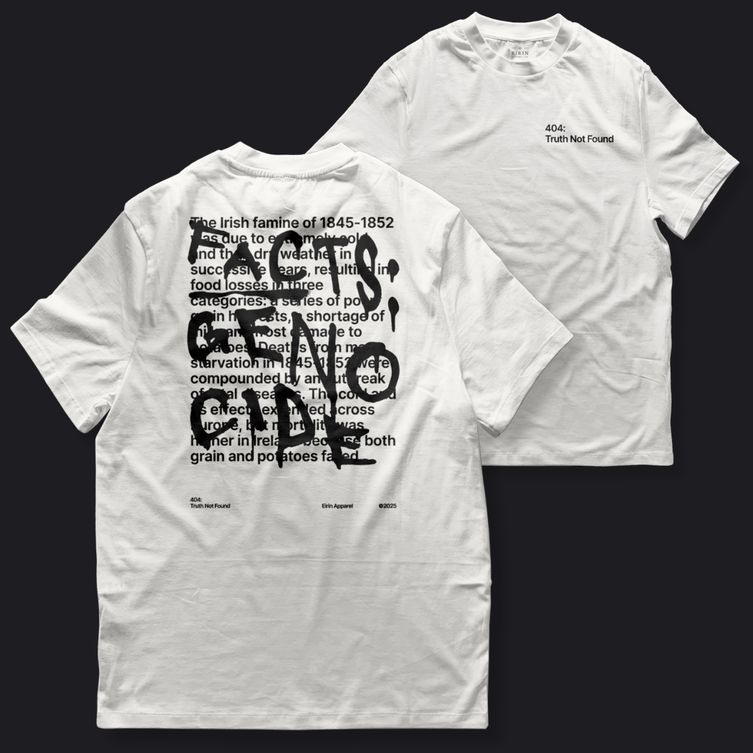 Eirin Apparel Women's T-Shirt White / S Women’s '404: Truth Not Found' T-Shirt – Irish Genocide Not Famine Awareness