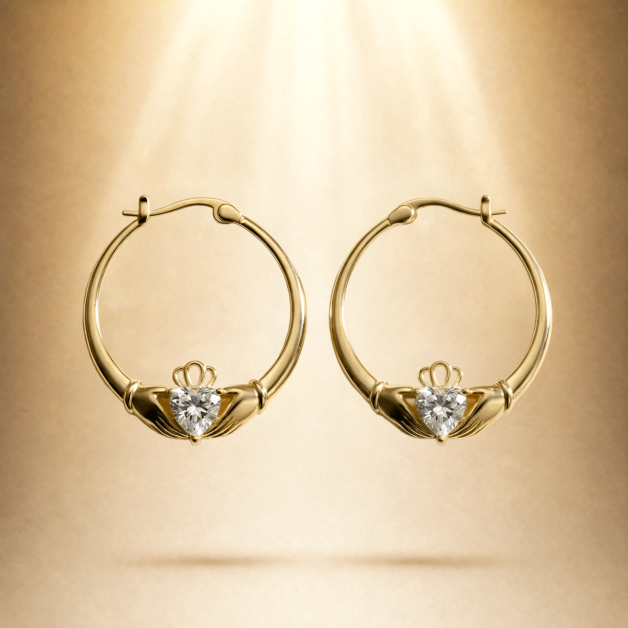Gold-Plated Sterling Silver Claddagh Earrings – ‘Croi Óir’ (Golden Heart)