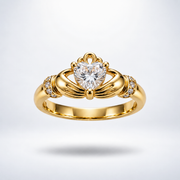 Bague Claddagh classique plaquée or pour femme – « Gréine » (du soleil)