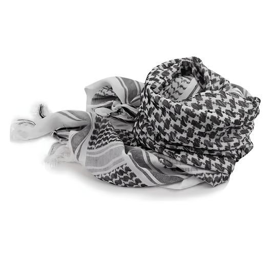 Grey & White Cotton Keffiyeh Head Wrap Shemagh