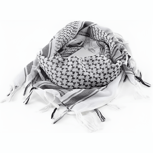 Grey & White Cotton Keffiyeh Head Wrap Shemagh