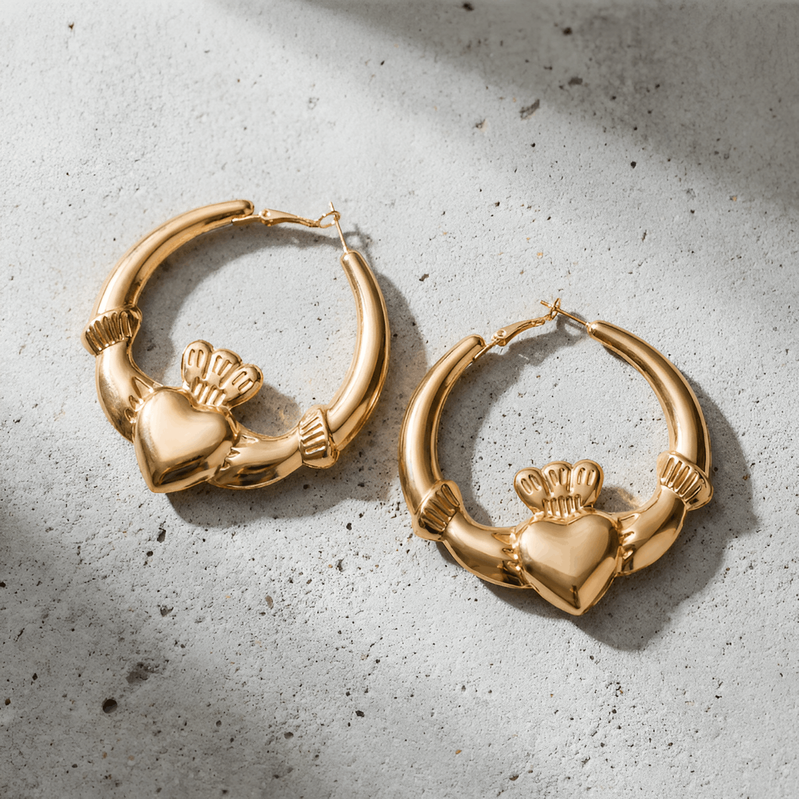 Eirin Apparel Chunky Claddagh Hoop Earrings Chunky Gold-Plated Claddagh Hoop Earrings – 'Soláis' (Sunlight)