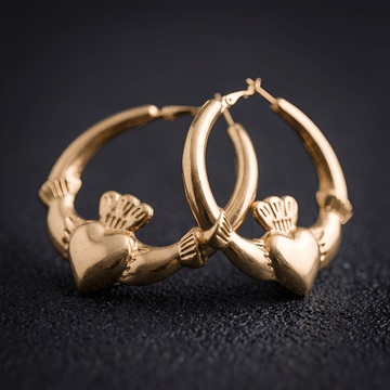 Eirin Apparel Chunky Claddagh Hoop Earrings Chunky Gold-Plated Claddagh Hoop Earrings – 'Soláis' (Sunlight)