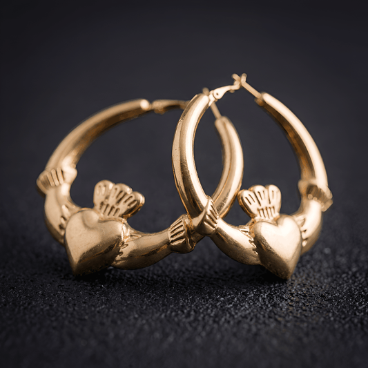 Eirin Apparel Chunky Claddagh Hoop Earrings Chunky Gold-Plated Claddagh Hoop Earrings – 'Soláis' (Sunlight)