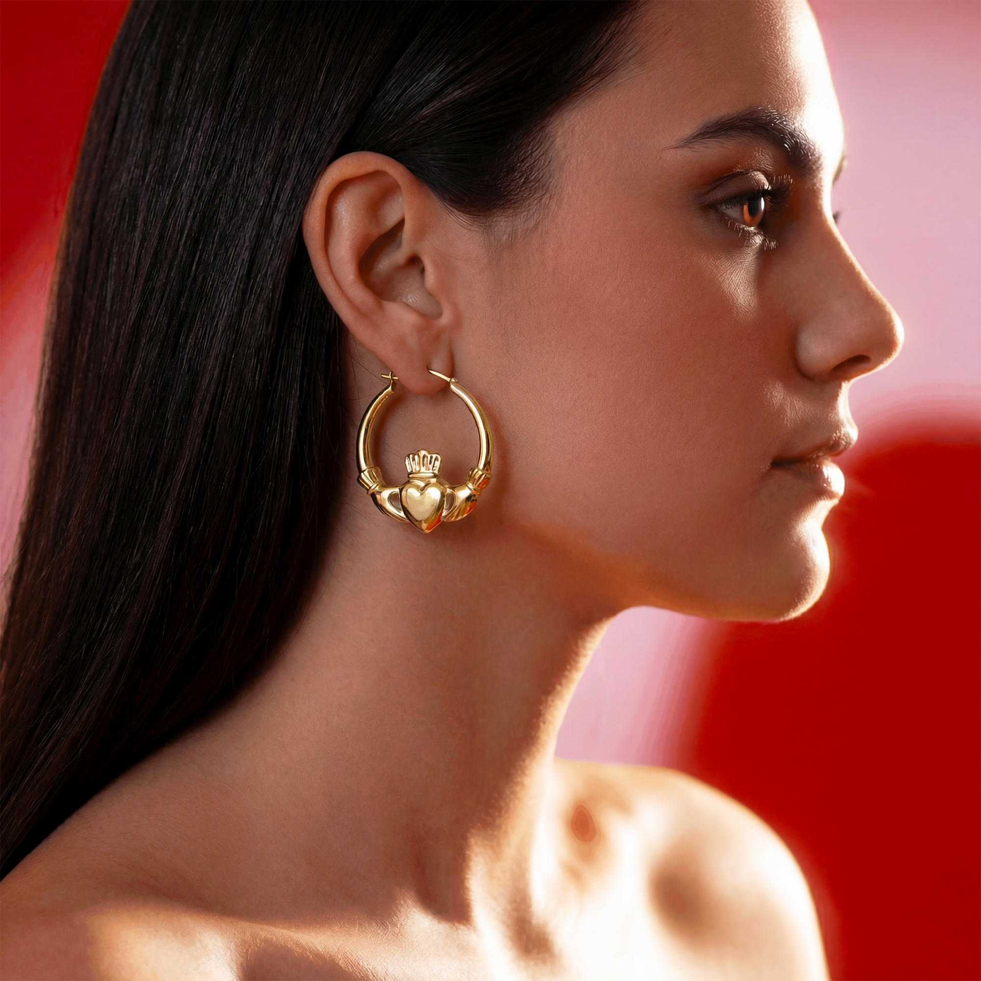 Eirin Apparel Chunky Claddagh Hoop Earrings Chunky Gold-Plated Claddagh Hoop Earrings – 'Soláis' (Sunlight)